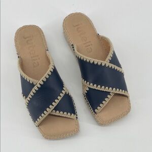 Jutelia Leather Cross Band Espadrille Sandals in Navy 39 S65